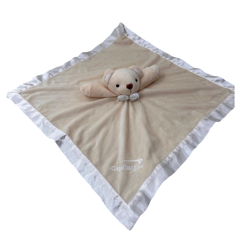Anico Teddy Bear Capital One Lovey Security Blanket Cream Satin Trim Plush Baby